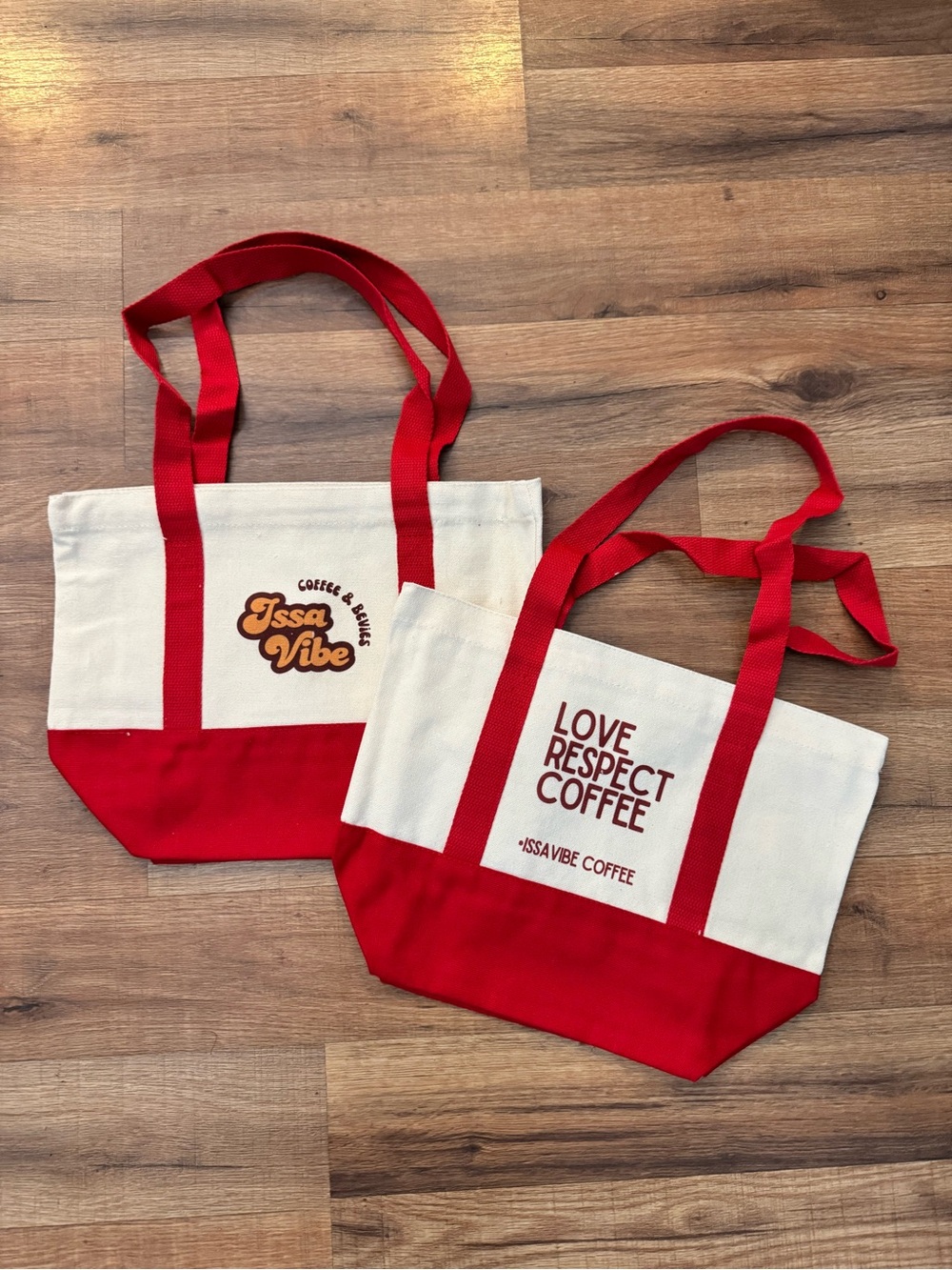 Issa Vibe Coffee Red & Cream Canvas Tote Bag